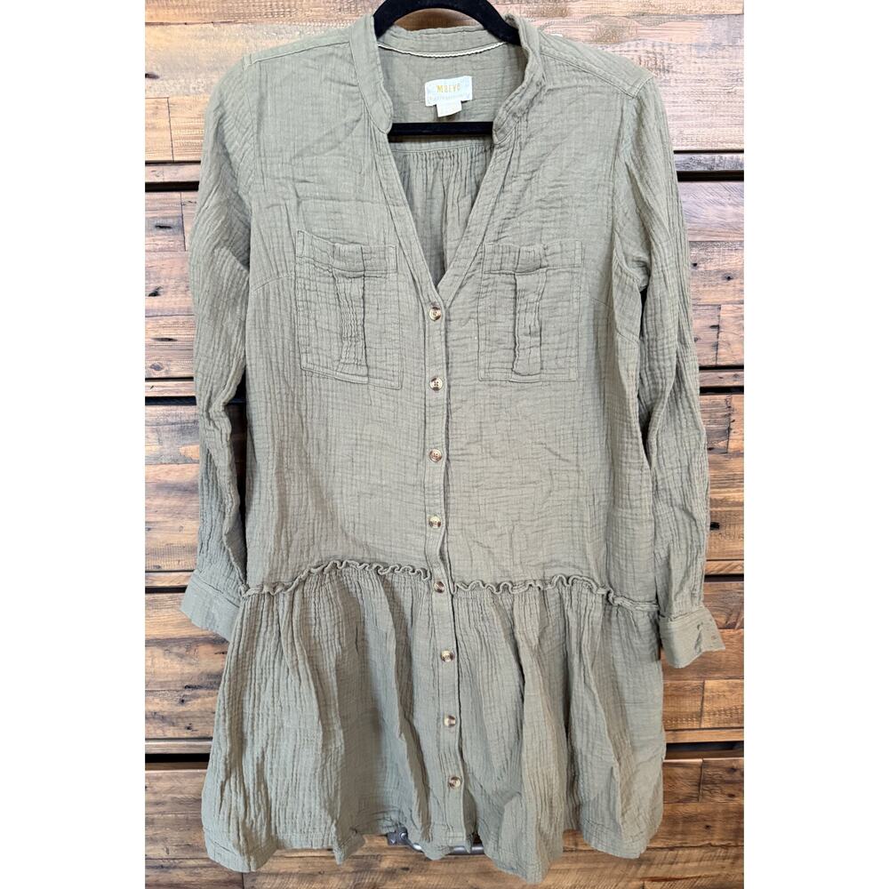 ANTHROPOLOGIE MAEVE Katie Textured Utility Button Front Tunic Dress in Moss Sz 6